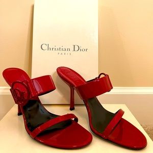 Luxury Red Patent Christian Dior “Shanghai” Rouge Bordeaux Mule Heel